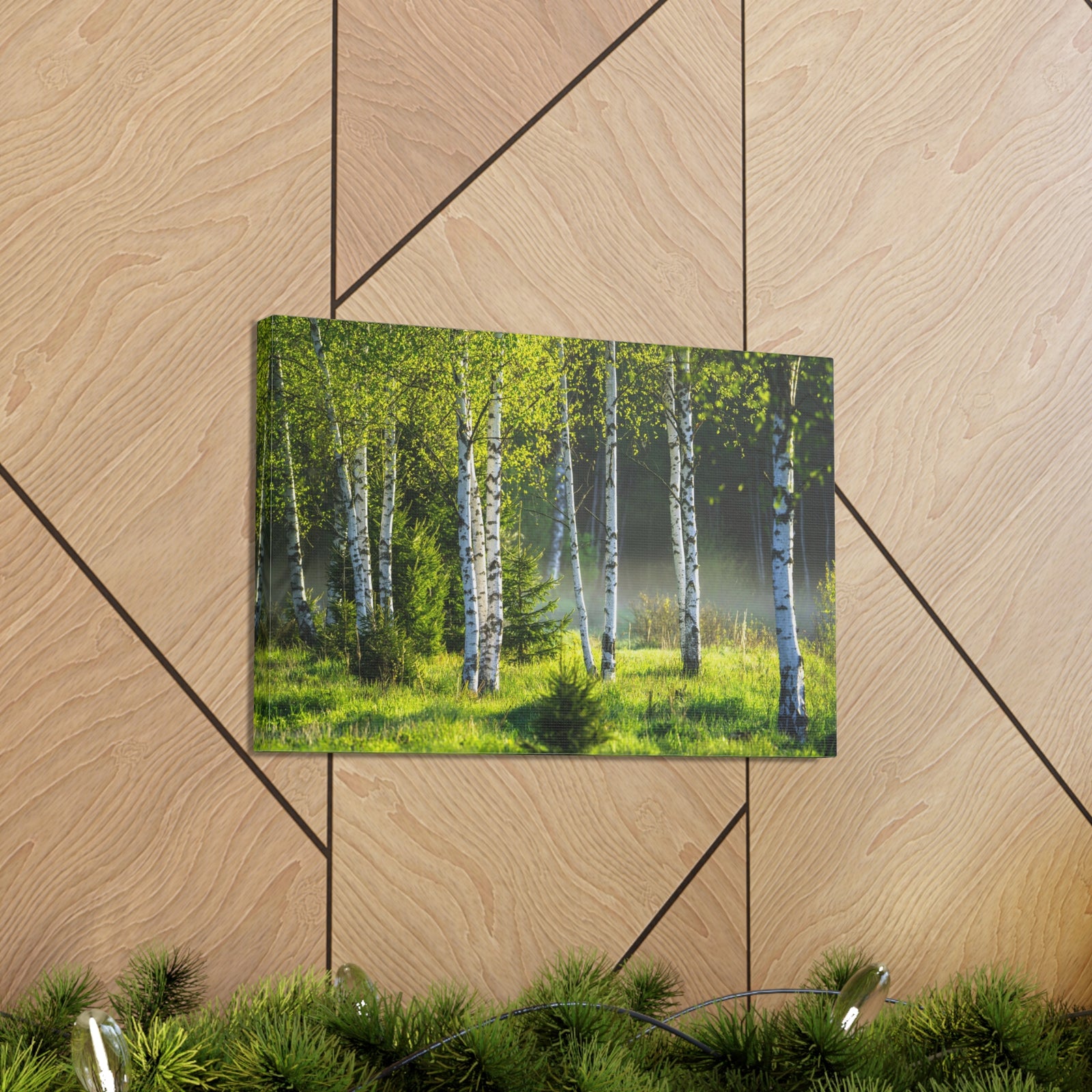 White Birch Trees in Green Forest Nature Wilderness Photography Canvas Wall Art for Home Decor Ready-to-Hang-Express Your Love Gifts