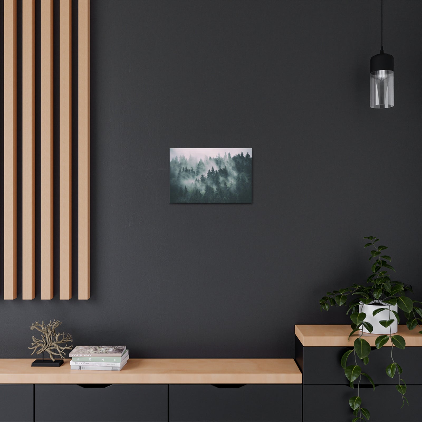Misty Green Forest Pine Tree Nature Wilderness Photography Canvas Wall Art for Home Decor Ready-to-Hang-Express Your Love Gifts