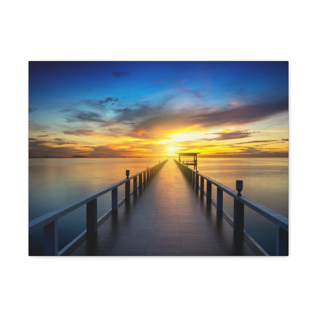Sunset Beach Pier Nature Wilderness Photography Canvas Wall Art for Home Decor Ready-to-Hang-Express Your Love Gifts