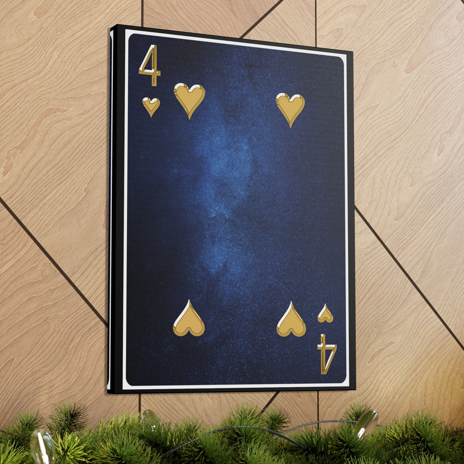 Four Of Hearts Space Background Playing Card Canvas Wall Art for Home Decor Ready-to-Hang-Express Your Love Gifts