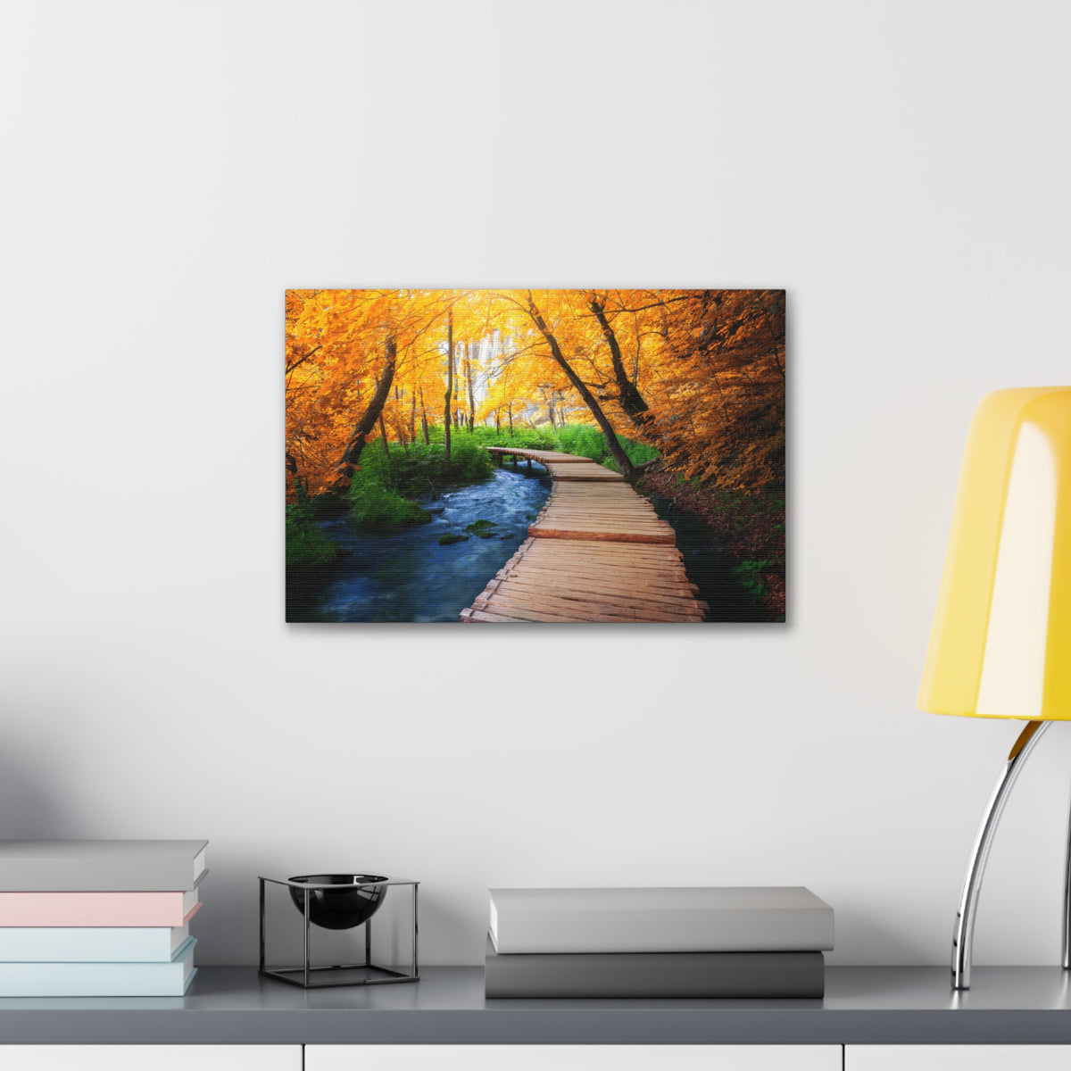 Path Autumn Orange Tree Nature Wilderness Photography Canvas Wall Art for Home Decor Ready-to-Hang-Express Your Love Gifts