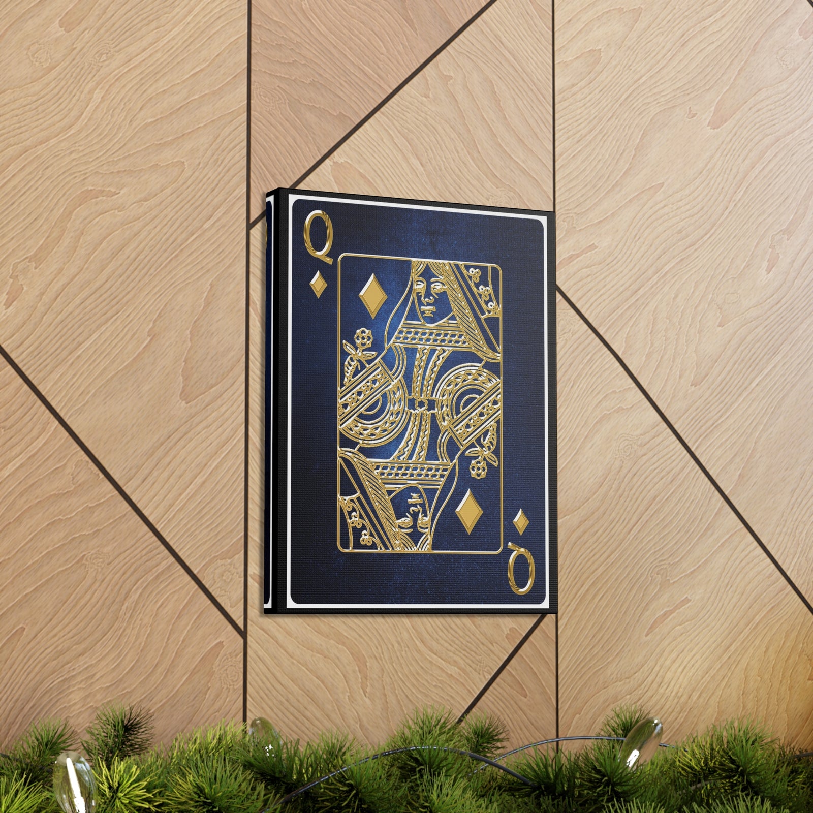 Queen Of Diamonds Space Background Playing Card Canvas Wall Art for Home Decor Ready-to-Hang-Express Your Love Gifts