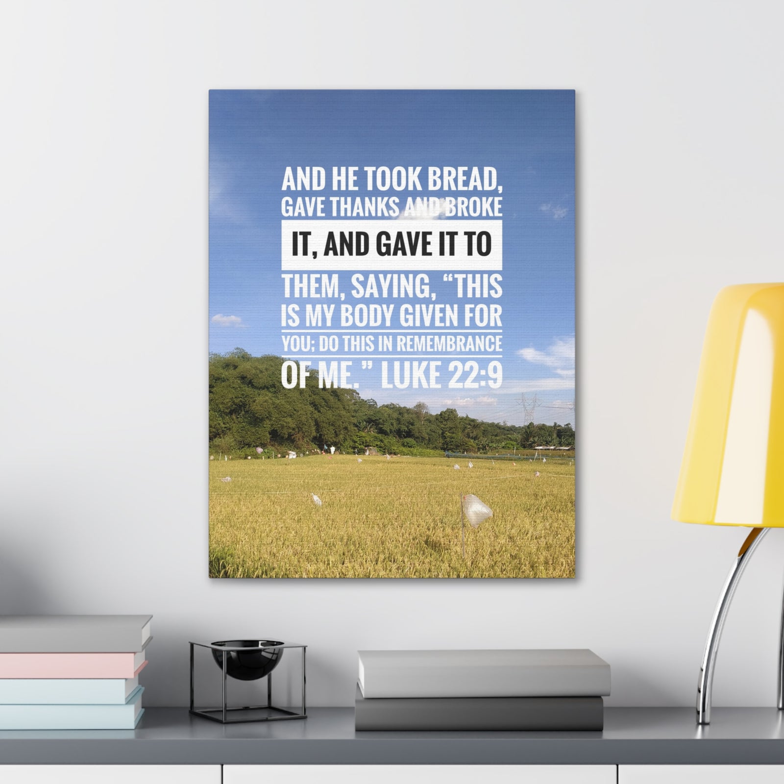 Scripture Canvas Gave Thanks Luke 22:9 Christian Wall Art Bible Verse Print Ready to Hang-Express Your Love Gifts