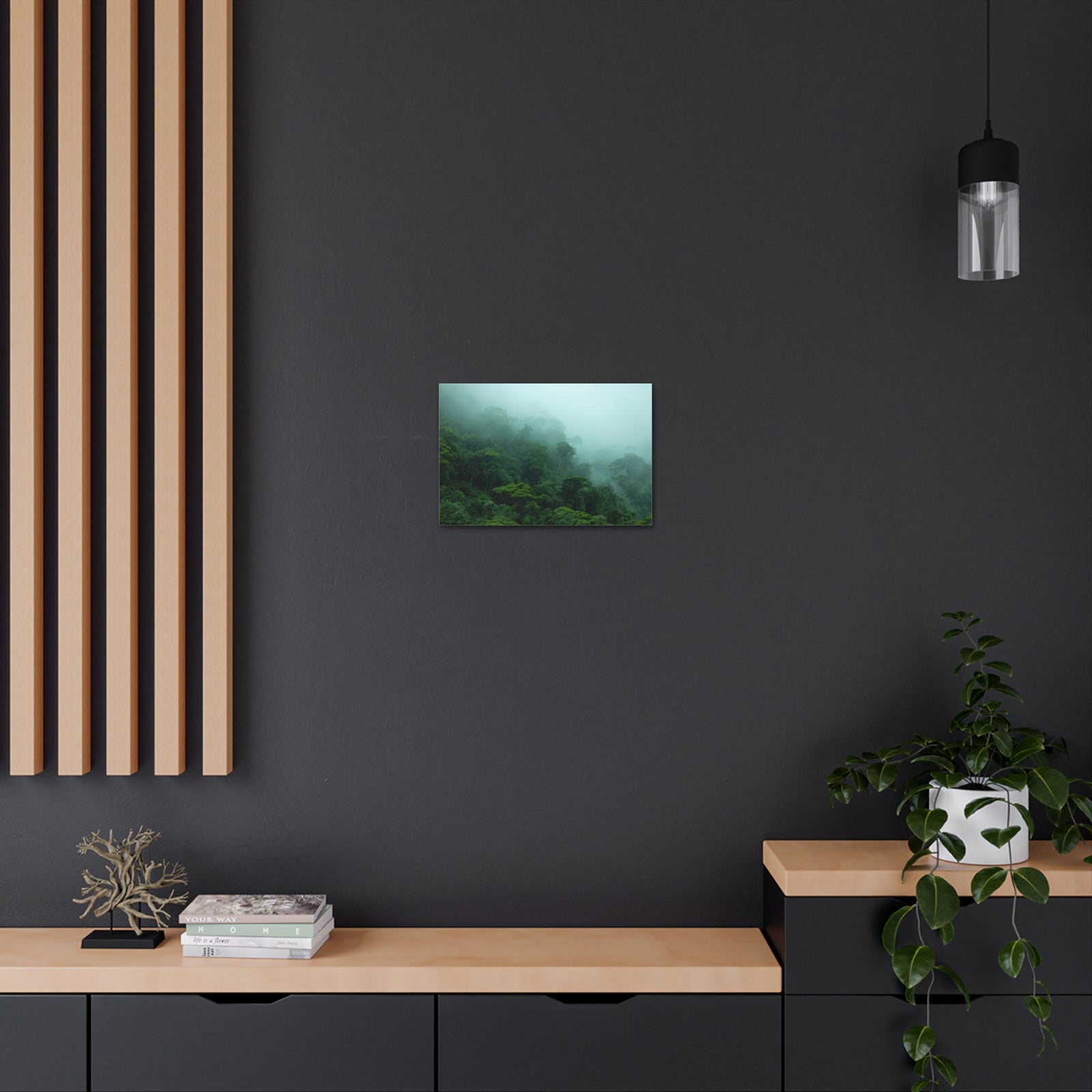 Dark Misty Forest Nature Wilderness Photography Canvas Wall Art for Home Decor Ready-to-Hang-Express Your Love Gifts