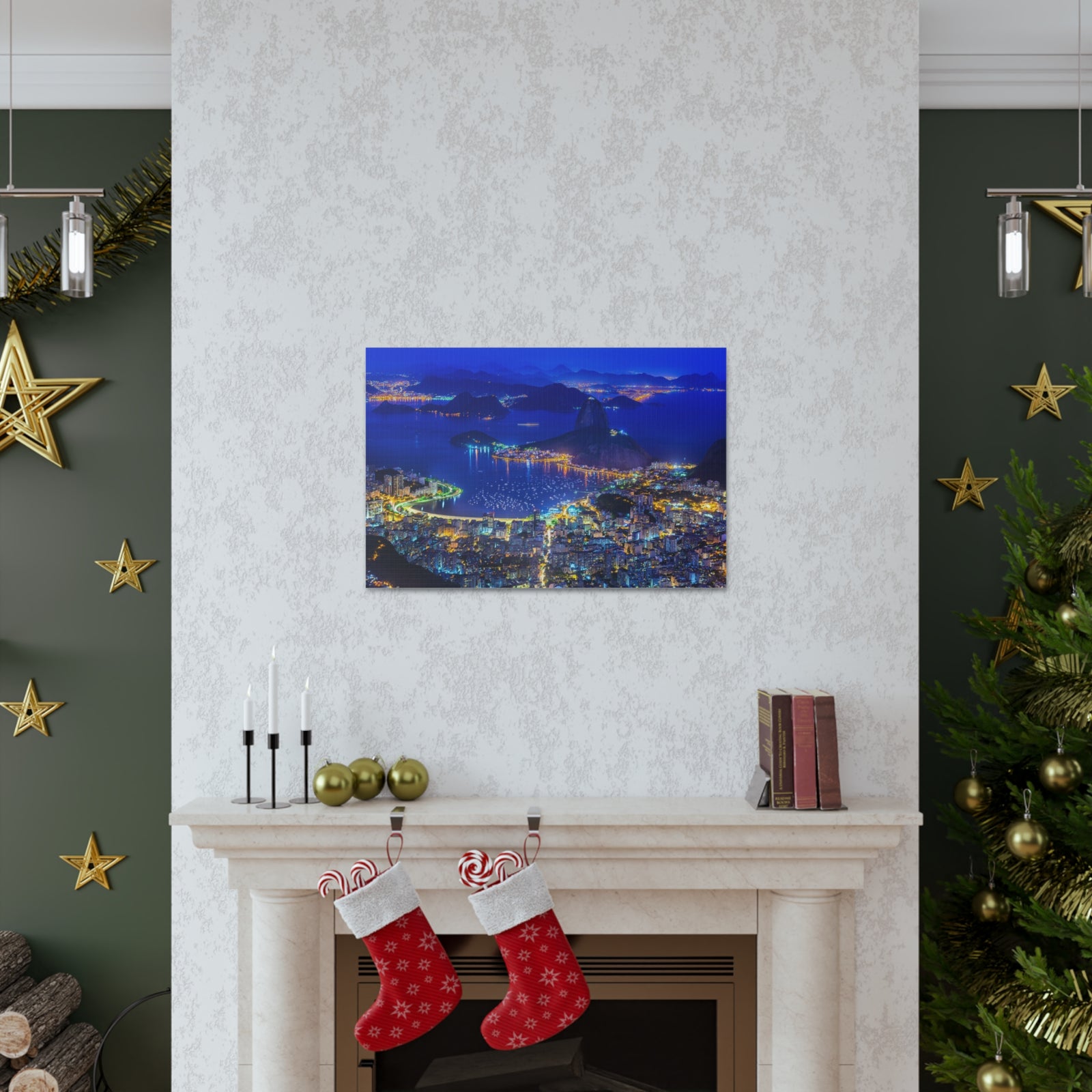 Rio de Janeiro Night Skyline Canvas Artwork High-Quality Breathtaking Stunning Cityscape for Home Decor Ready to Hang-Express Your Love Gifts