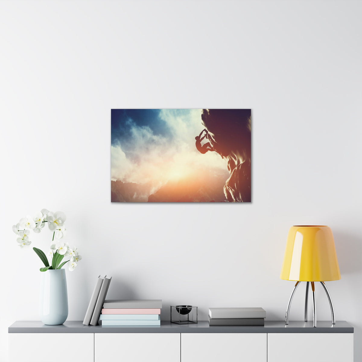 Man Climbing Rock Mountain Nature Wilderness Photography Canvas Wall Art for Home Decor Ready-to-Hang-Express Your Love Gifts