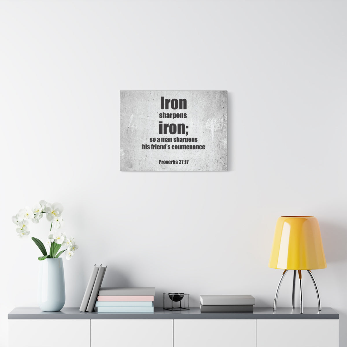 Scripture Canvas Iron Sharpens Iron Proverbs 27:17 Christian Wall Art Bible Verse Print Ready to Hang-Express Your Love Gifts