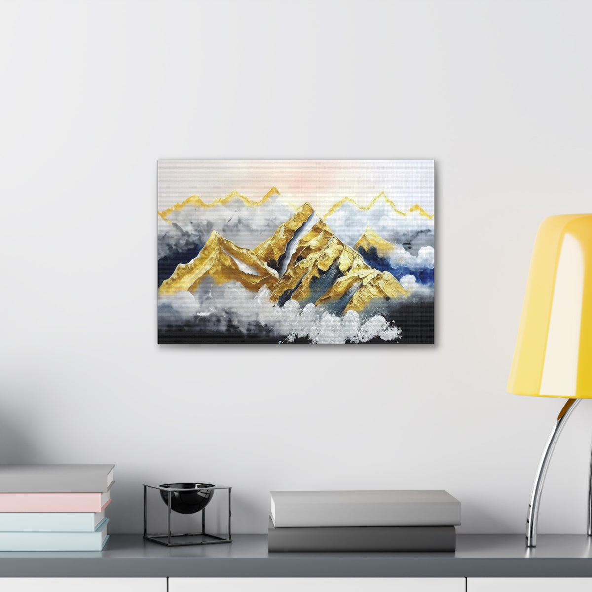 Landscape White Gold and Blue Mountains Painting Canvas Wall Art for Home Decor Ready-to-Hang-Express Your Love Gifts