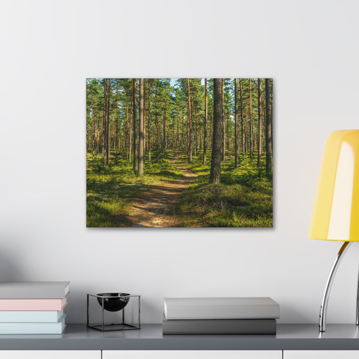 Green Forest Tree Path Nature Wilderness Photography Canvas Wall Art for Home Decor Ready-to-Hang-Express Your Love Gifts
