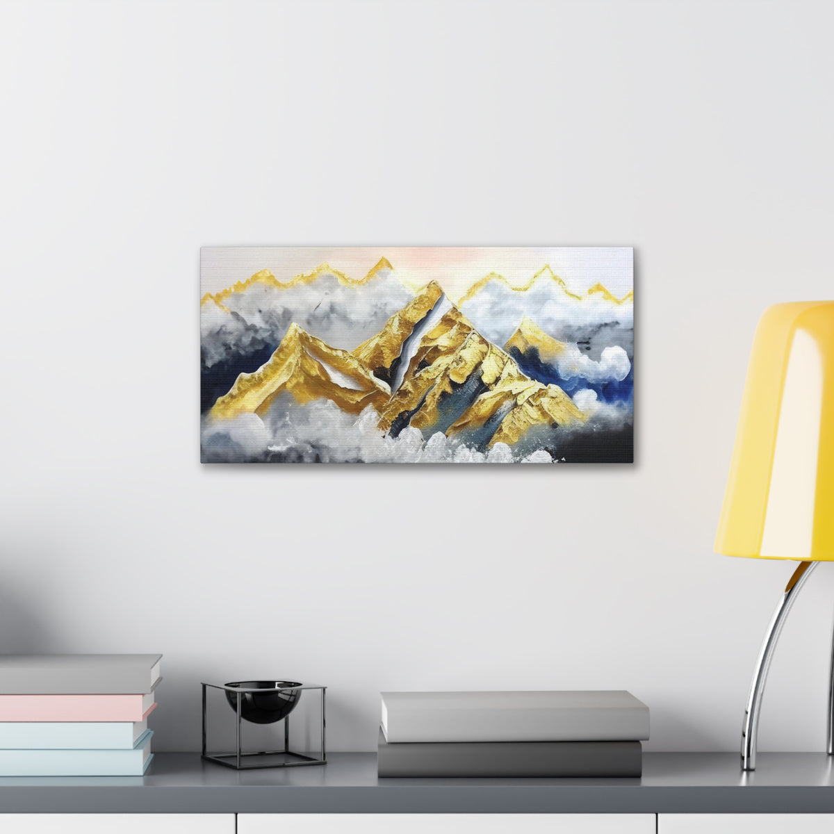 Landscape White Gold and Blue Mountains Painting Canvas Wall Art for Home Decor Ready-to-Hang-Express Your Love Gifts