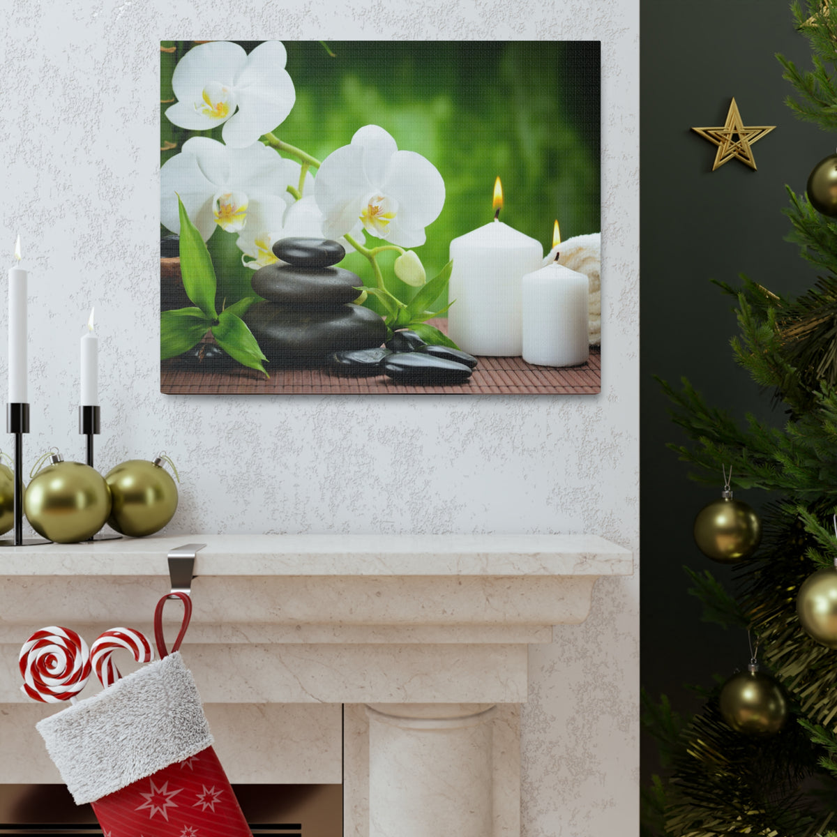 Zen Basalt Stones Forest Floral Nature Photography Canvas Wall Art for Home Decor Ready-to-Hang-Express Your Love Gifts