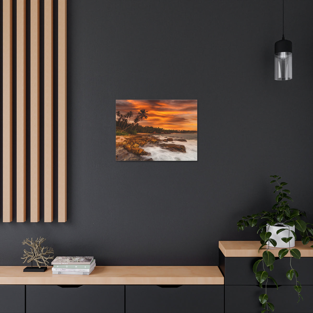 Sunset Beach With Coconut Palms Ocean Canvas Wall Art for Home Decor Ready-to-Hang-Express Your Love Gifts