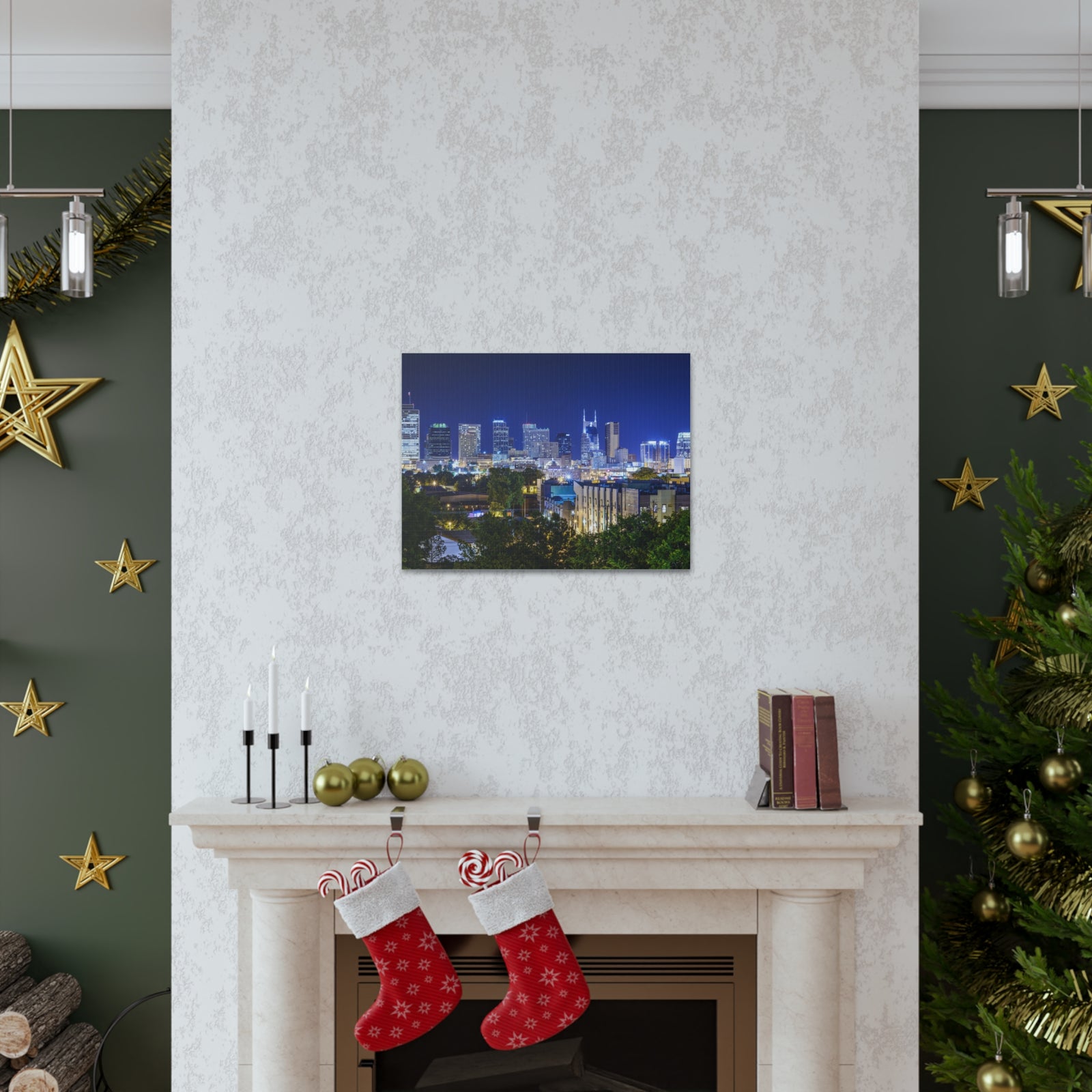 Nashville Night Skyline Canvas Artwork High-Quality Breathtaking Stunning Cityscape for Home Decor Ready to Hang-Express Your Love Gifts
