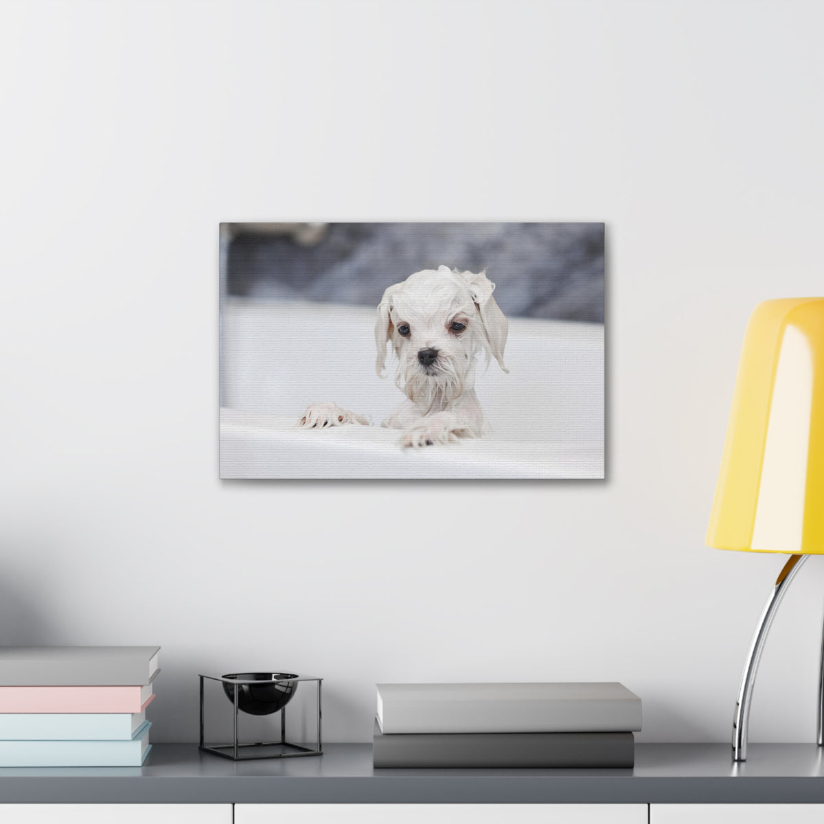 Cute White Maltese Bath Canvas Wall Art for Home Decor Ready-to-Hang-Express Your Love Gifts