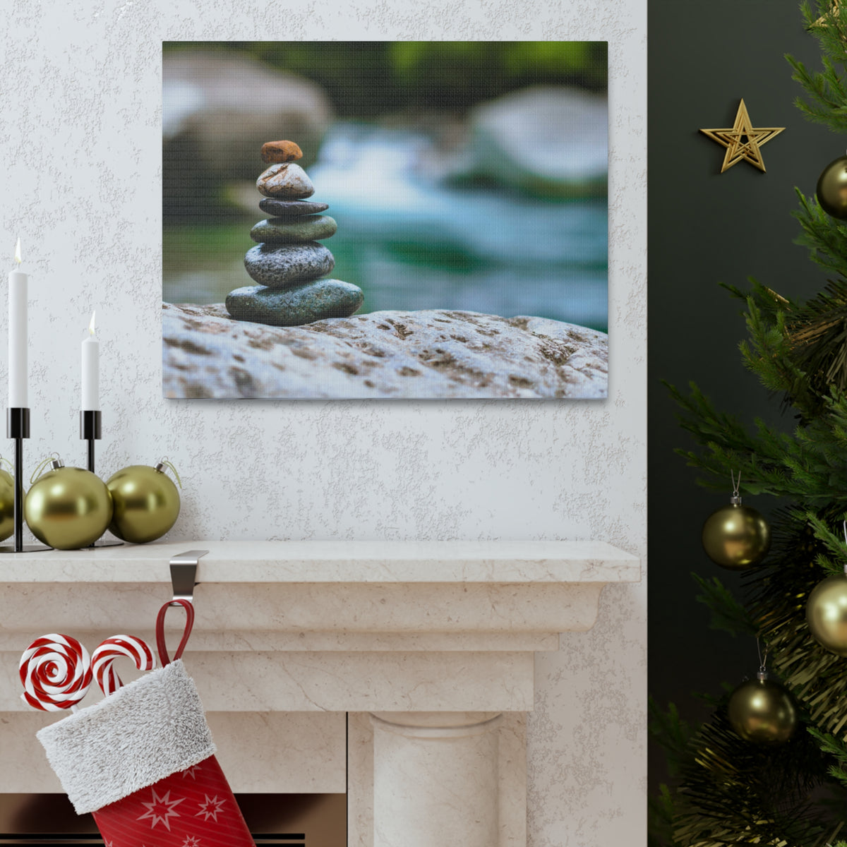 Rocks Stacked in Balance Forest Floral Nature Photography Canvas Wall Art for Home Decor Ready-to-Hang-Express Your Love Gifts