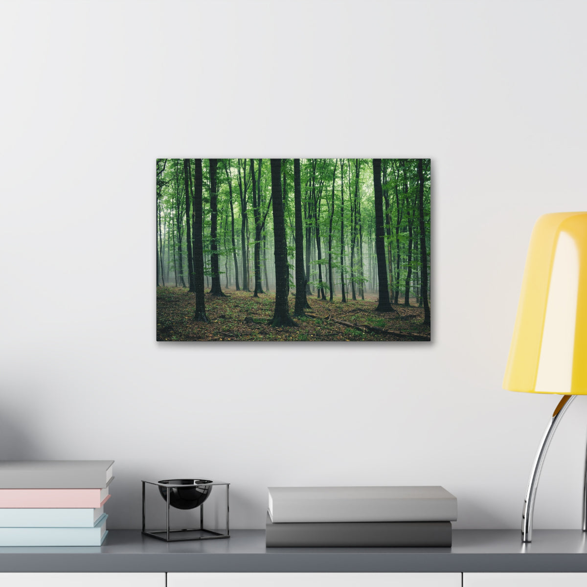 Misty Green Pine Tree Forest Nature Wilderness Photography Canvas Wall Art for Home Decor Ready-to-Hang-Express Your Love Gifts