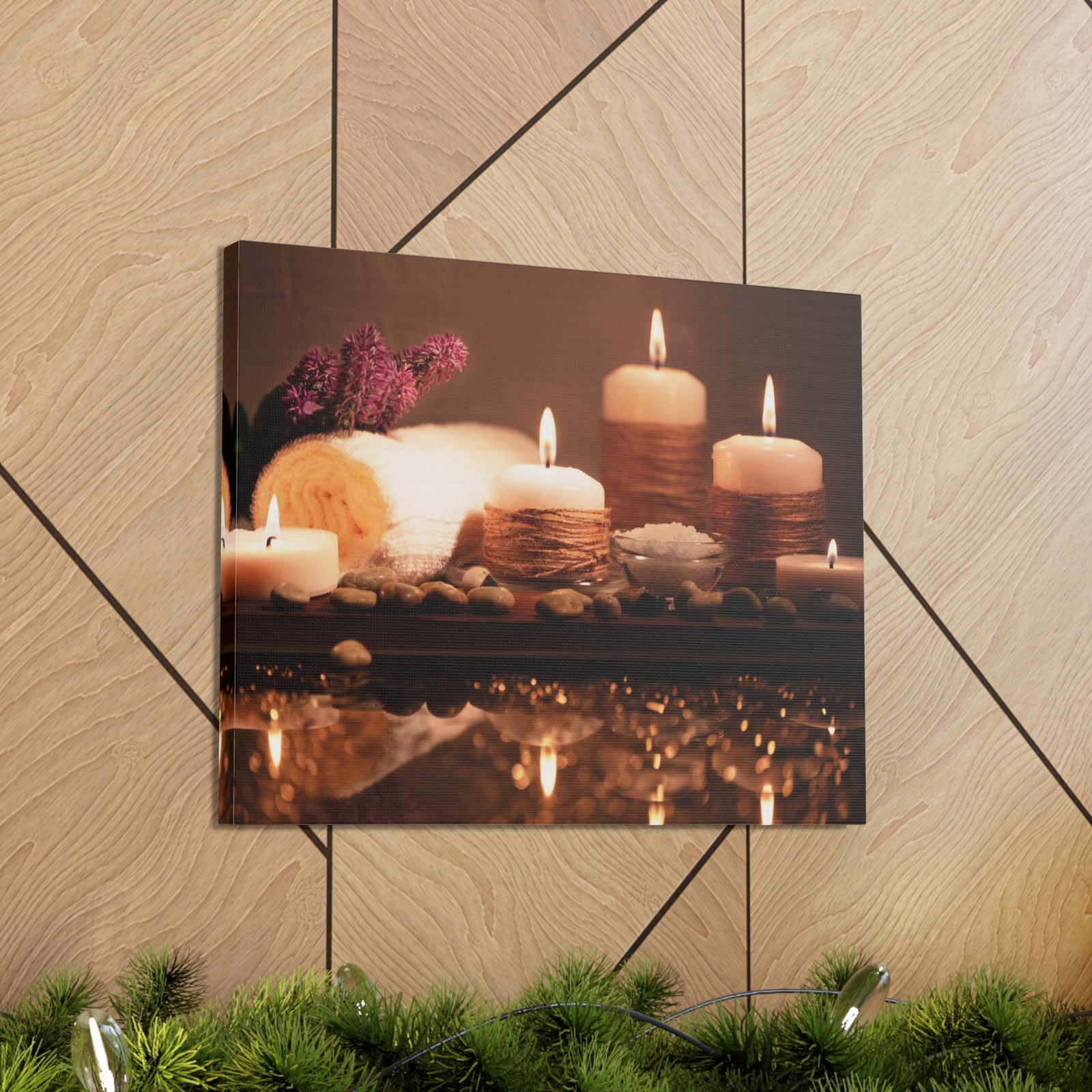 Pebbles and Aromatic Candles Forest Floral Nature Photography Canvas Wall Art for Home Decor Ready-to-Hang-Express Your Love Gifts
