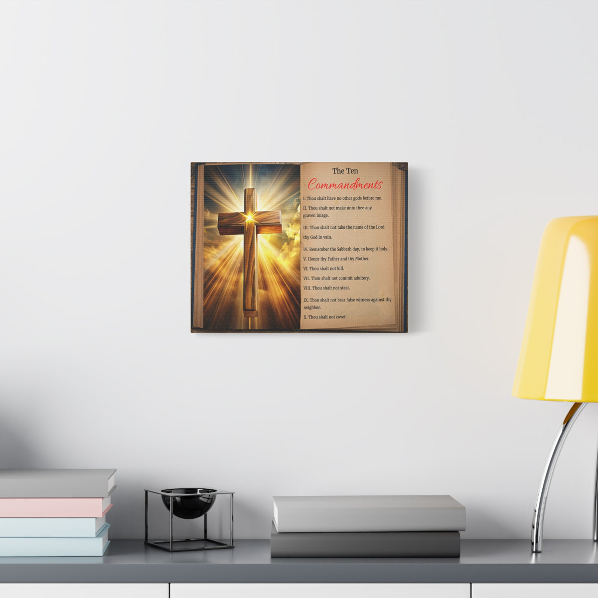 Scripture Walls The Ten Commandments Open Book Cross Bible Canvas Christian Wall Art Ready to Hang Unframed-Express Your Love Gifts