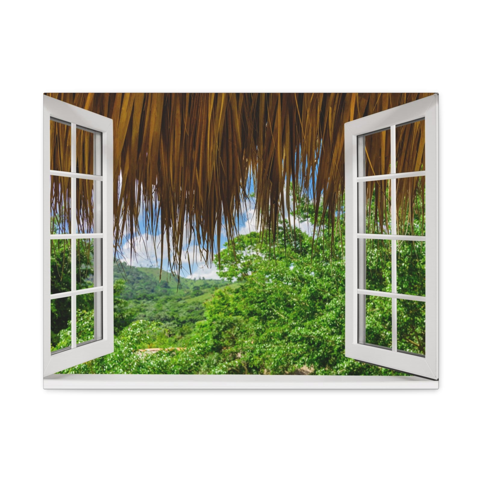 Canvas Print Wall Art Window Jungle View Nature Photography Realism Scenic Landscape Colorful Multicolor for Home Decor Ready to Hang-Express Your Love Gifts