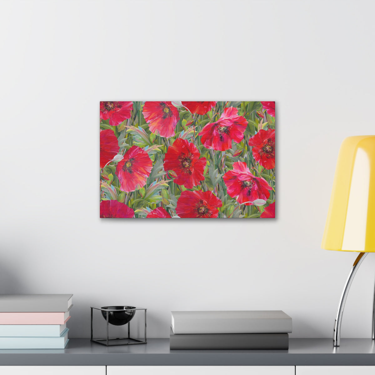 Seamless Floral Pattern Red Poppies Flower Canvas Wall Art for Home Decor Ready-to-Hang-Express Your Love Gifts
