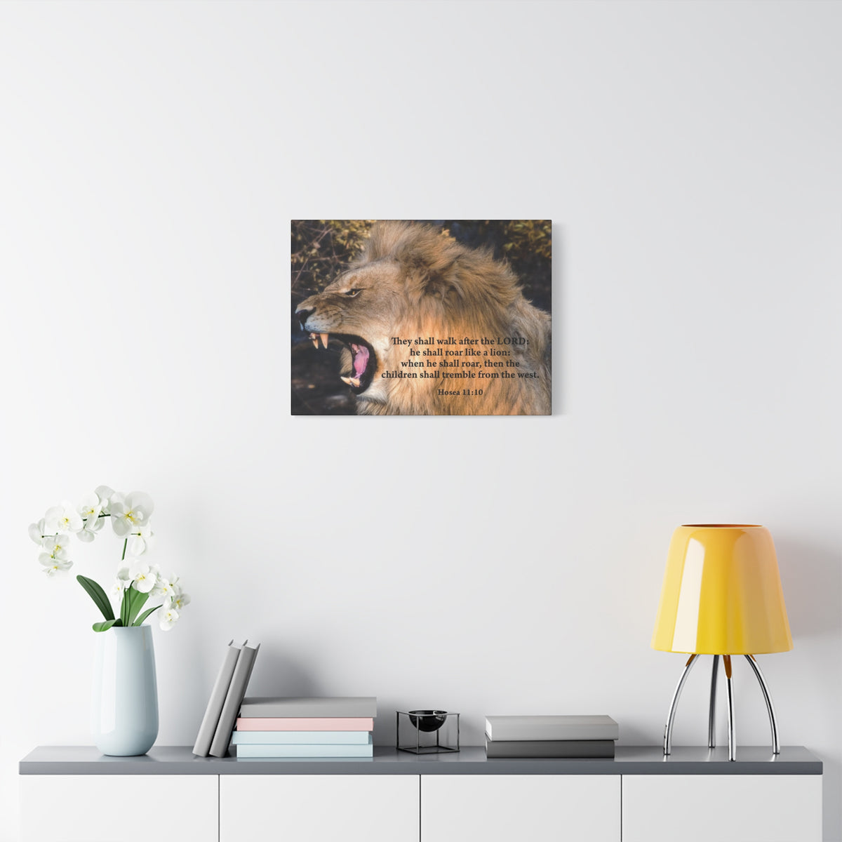 Scripture Canvas Roaring Lion of Judah Hosea 11:10 Christian Wall Art Bible Verse Print Ready to Hang-Express Your Love Gifts