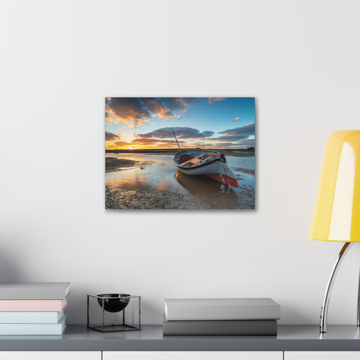 Stunning Sunset Over Fishing Boat Ocean Canvas Wall Art for Home Decor Ready-to-Hang-Express Your Love Gifts