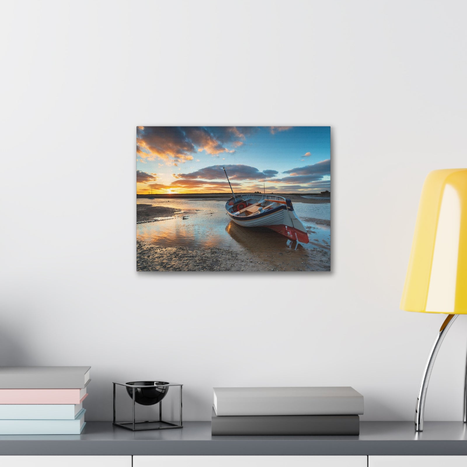 Stunning Sunset Over Fishing Boat Ocean Canvas Wall Art for Home Decor Ready-to-Hang-Express Your Love Gifts
