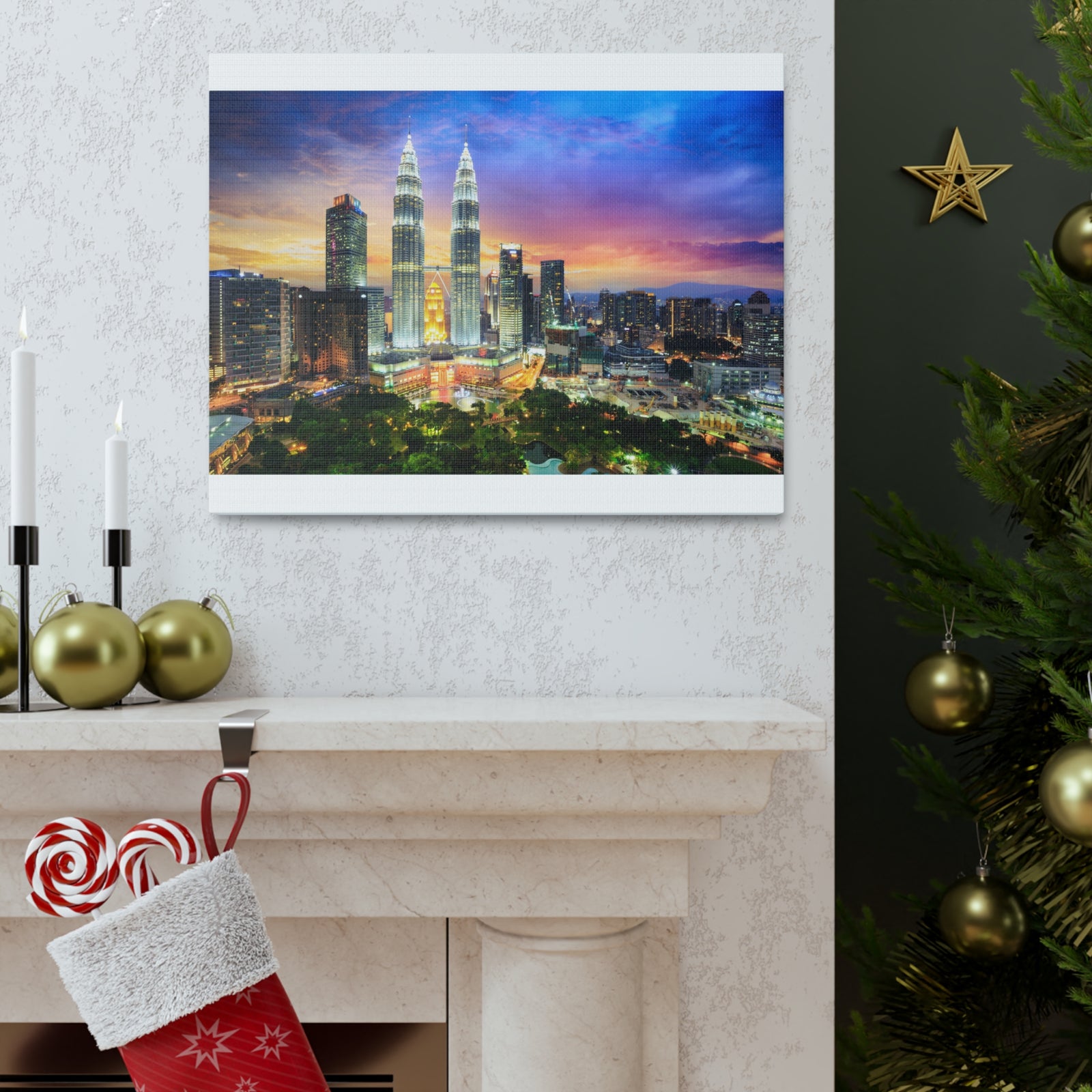 Kuala Lumpur Night Skyline Canvas Artwork High-Quality Breathtaking Stunning Cityscape for Home Decor Ready to Hang-Express Your Love Gifts
