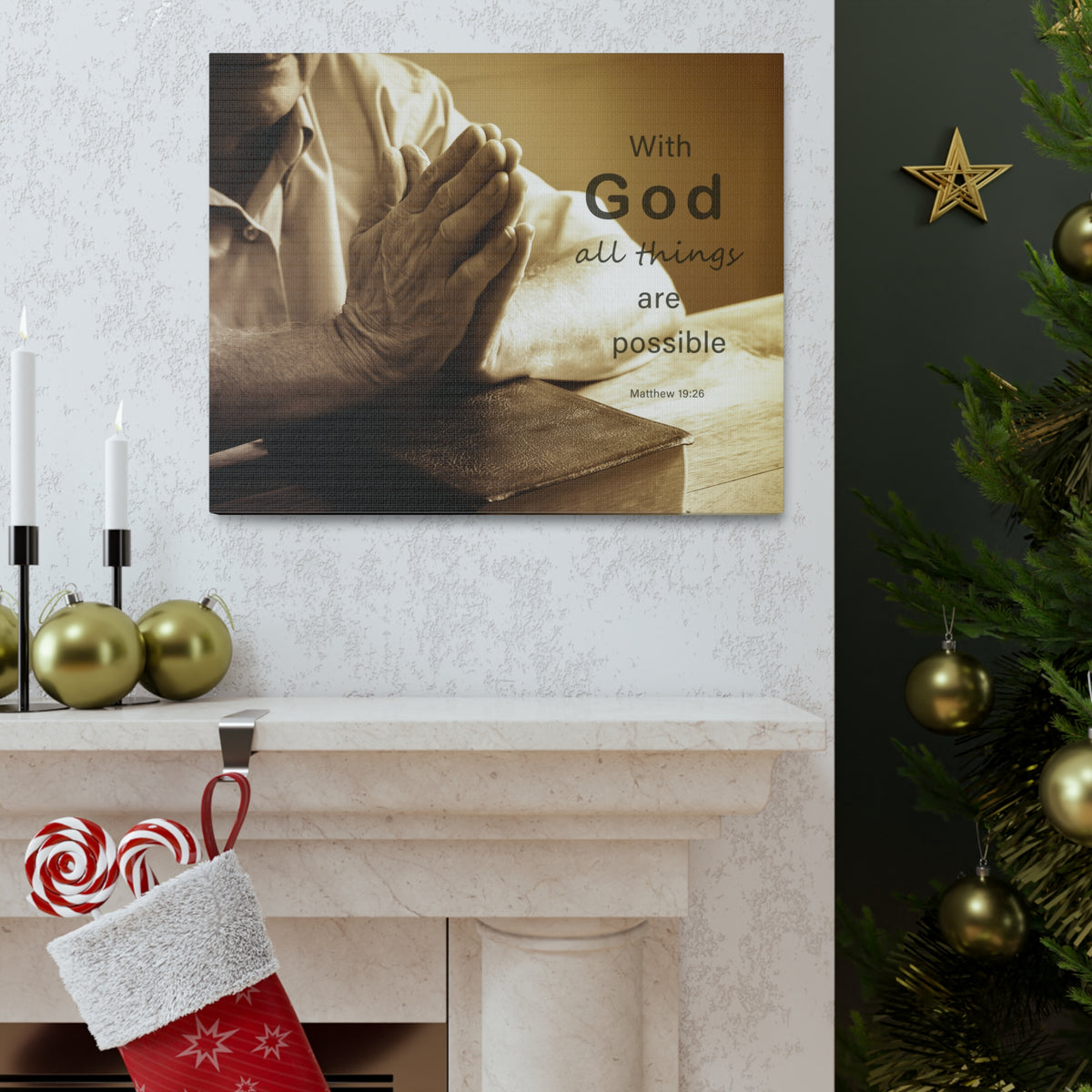 Scripture Walls With God Matthew 19:26 Praying Hands Bible Verse Canvas Christian Wall Art Ready to Hang-Express Your Love Gifts
