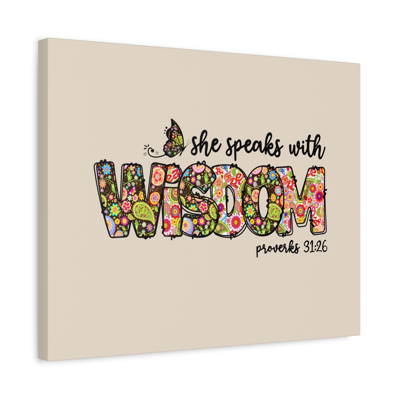 Scripture Walls She Speaks With Wisdom Proverbs 31:26 Bible Verse Canvas Christian Wall Art Ready to Hang-Express Your Love Gifts