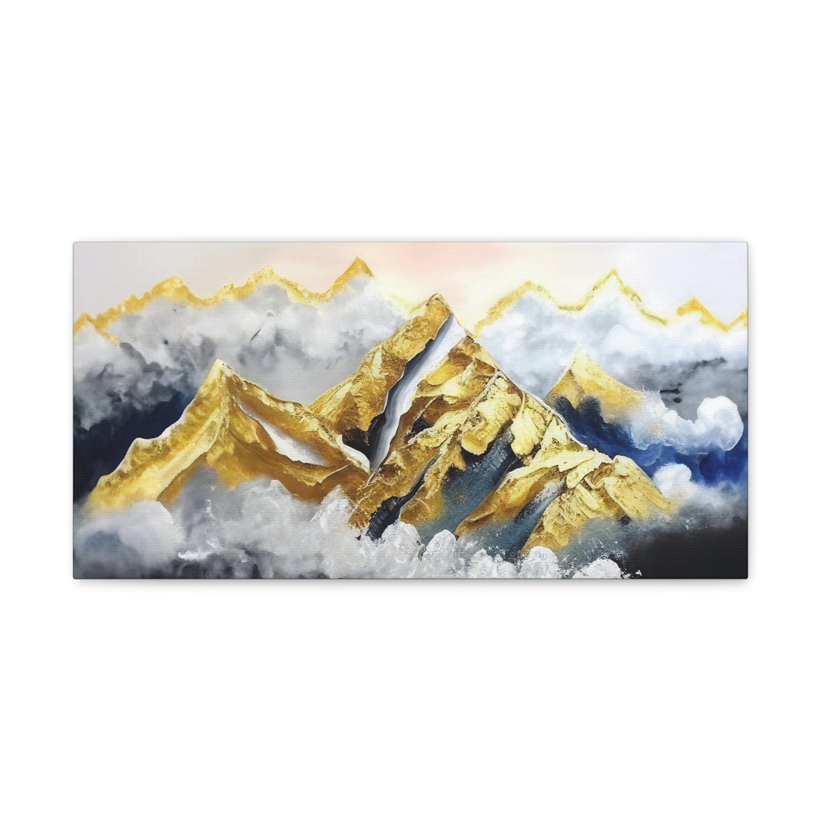 Landscape White Gold and Blue Mountains Painting Canvas Wall Art for Home Decor Ready-to-Hang-Express Your Love Gifts