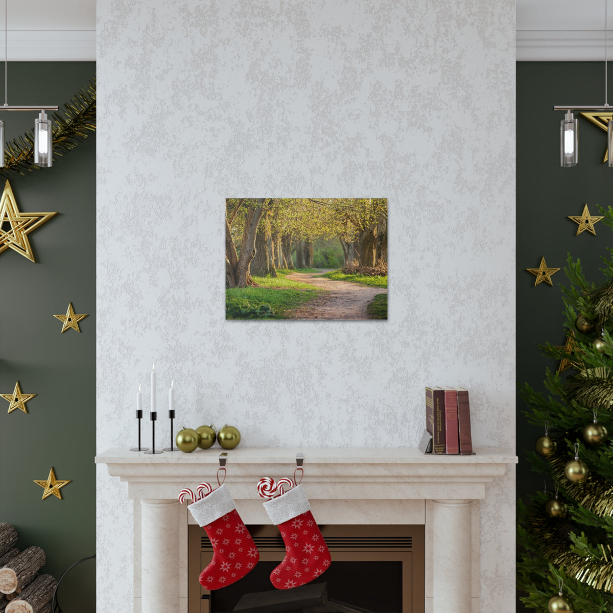 Tree Green Path Forest Nature Wilderness Photography Canvas Wall Art for Home Decor Ready-to-Hang-Express Your Love Gifts