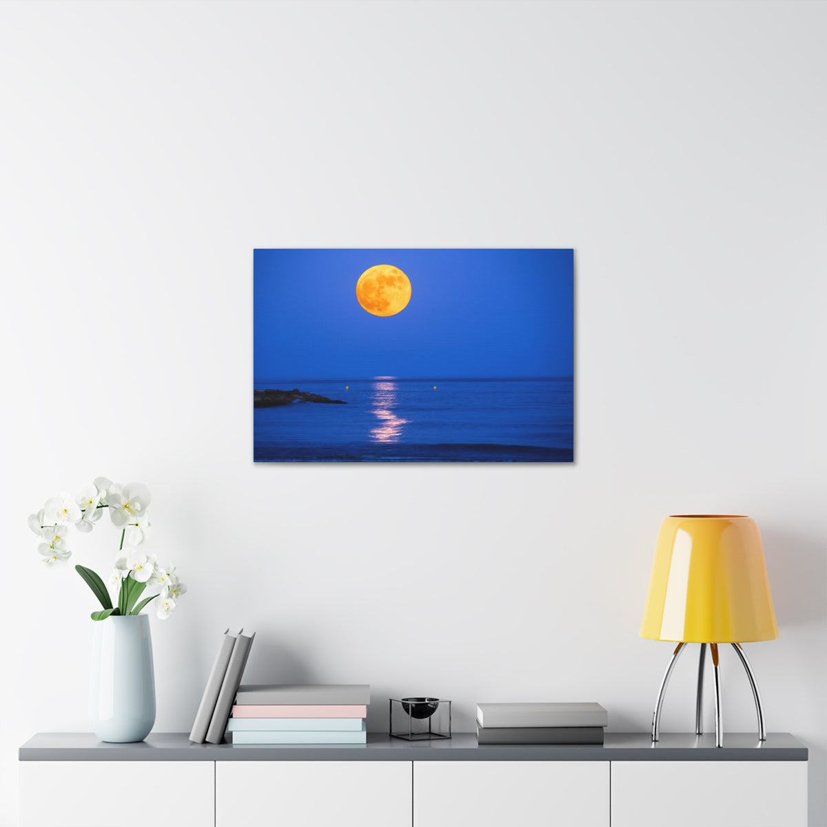 Super Moon over Seascape Sea Canvas Wall Art for Home Decor Ready-to-Hang-Express Your Love Gifts