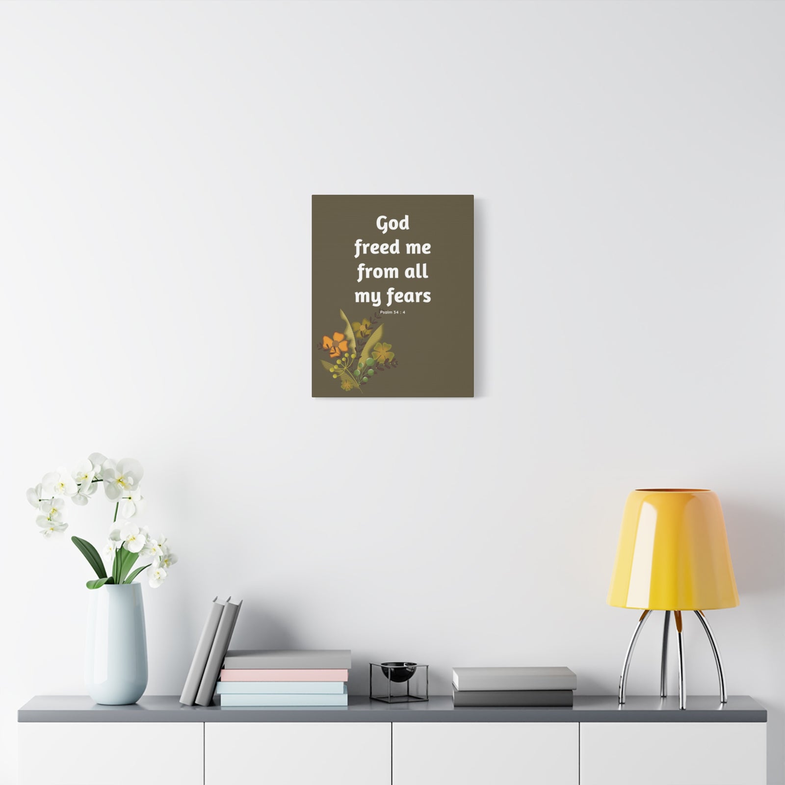 Scripture Canvas God Freed Me Psalm 34:4 Christian Wall Art Bible Verse Print Ready to Hang-Express Your Love Gifts