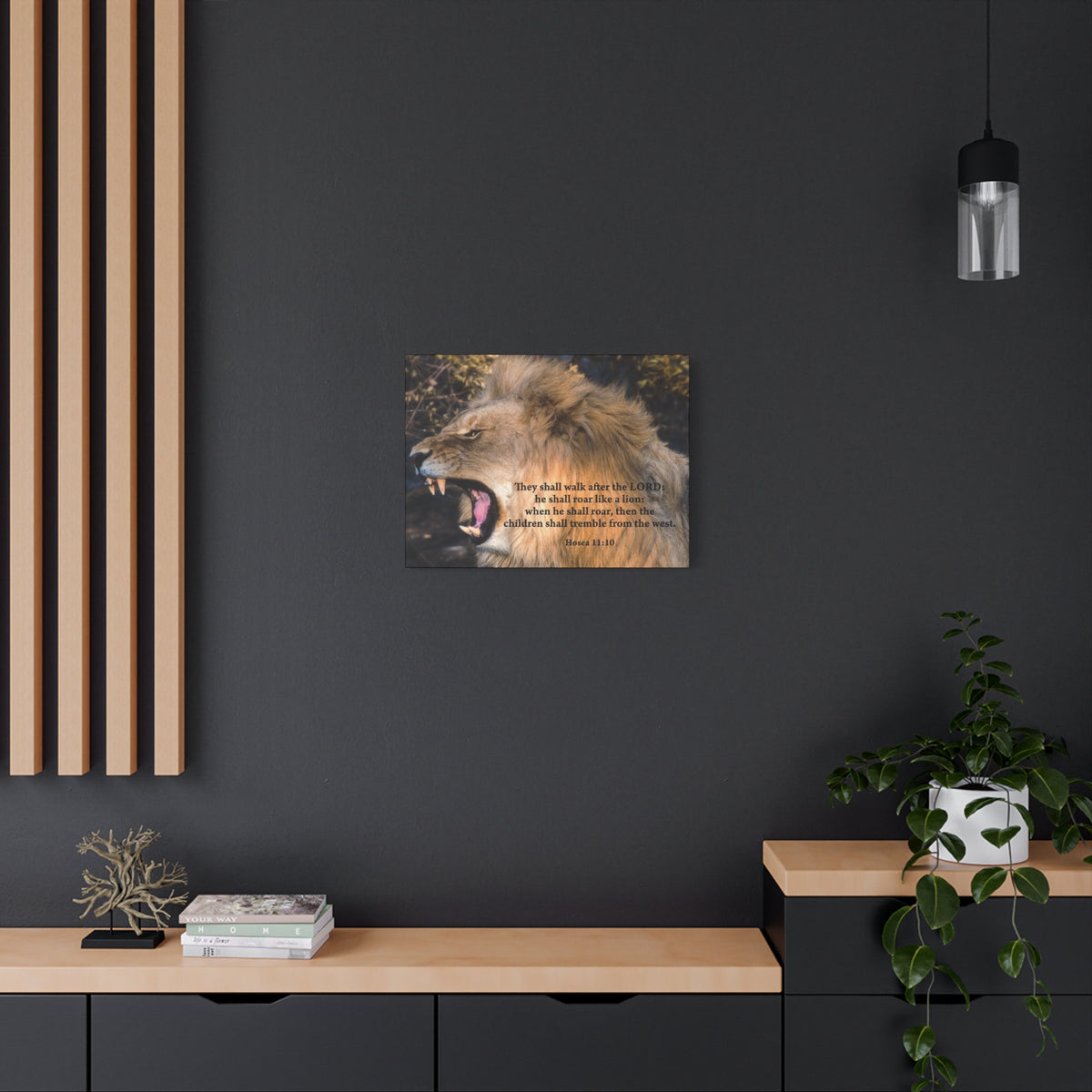 Scripture Canvas Roaring Lion of Judah Hosea 11:10 Christian Wall Art Bible Verse Print Ready to Hang-Express Your Love Gifts