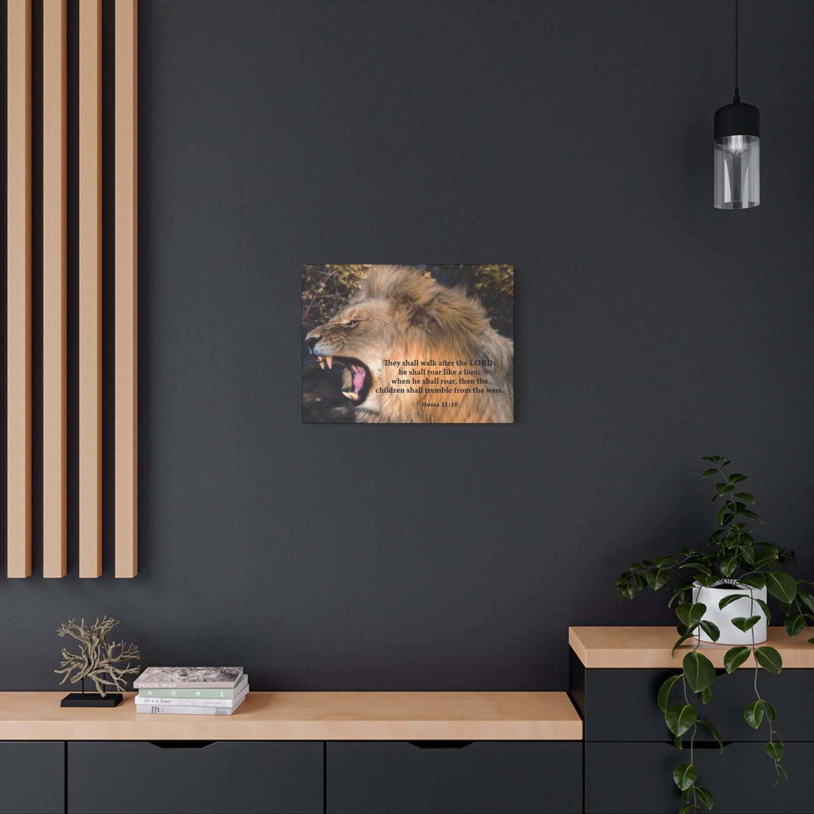 Scripture Canvas Roaring Lion of Judah Hosea 11:10 Christian Wall Art Bible Verse Print Ready to Hang-Express Your Love Gifts