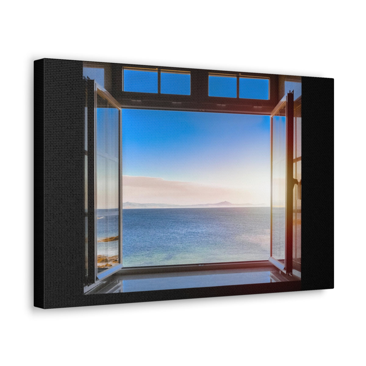 Dark Room Sunset Sea View Open Window Ocean Canvas Wall Art for Home Decor Ready-to-Hang-Express Your Love Gifts