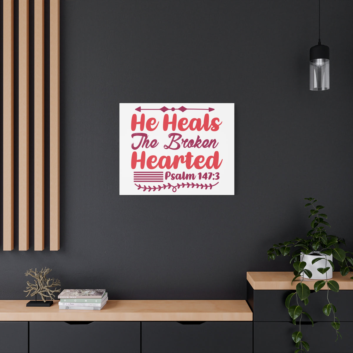Scripture Canvas Psalm 147:3 The Broken Hearted Christian Wall Art Bible Verse Print Ready to Hang-Express Your Love Gifts