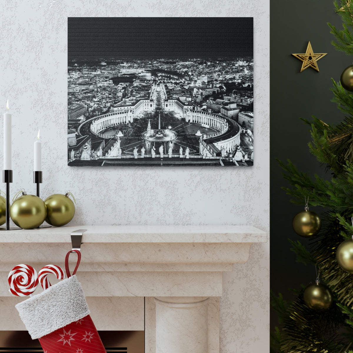 Rome Black And White Skyline Canvas Artwork High-Quality Breathtaking Stunning Cityscape for Home Decor Ready to Hang-Express Your Love Gifts