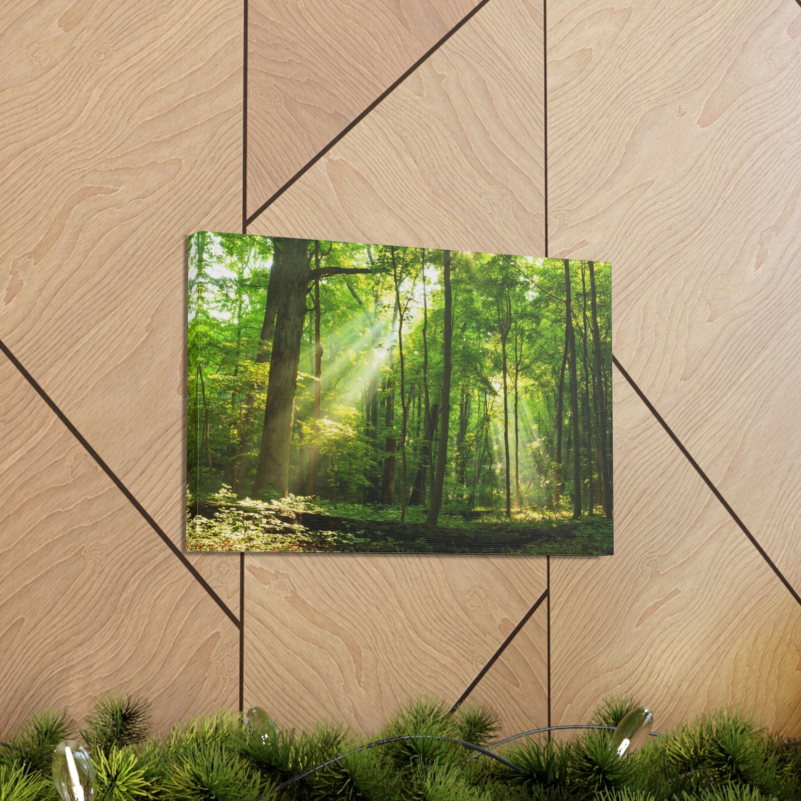 Green Forest Summer Sunlight Nature Wilderness Photography Canvas Wall Art for Home Decor Ready-to-Hang-Express Your Love Gifts
