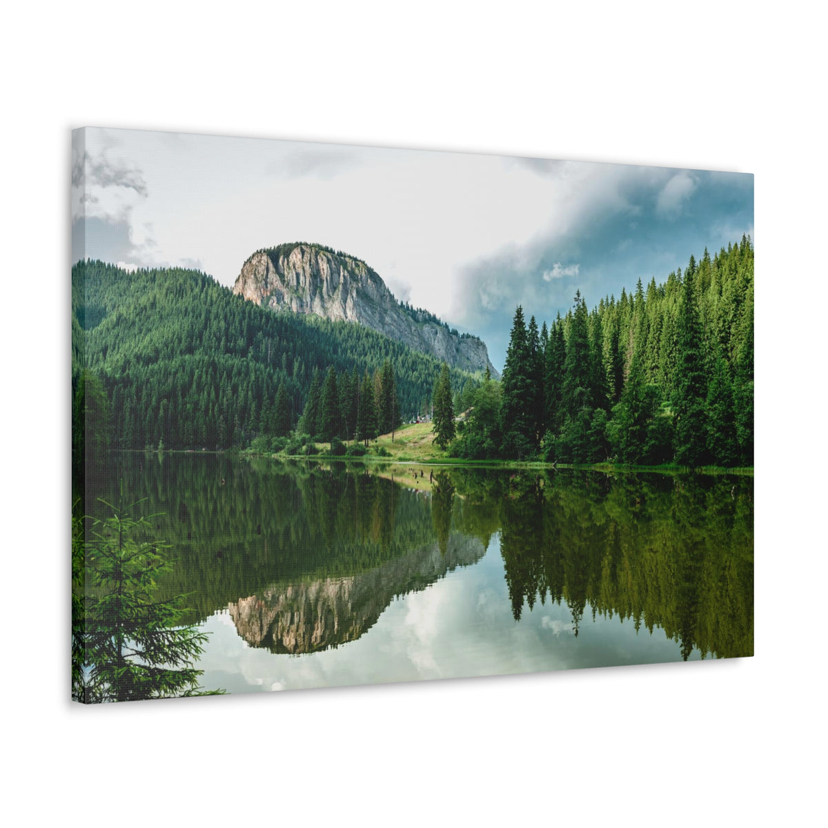 Green Forest With Lake Reflection Nature Wilderness Photography Canvas Wall Art for Home Decor Ready-to-Hang-Express Your Love Gifts