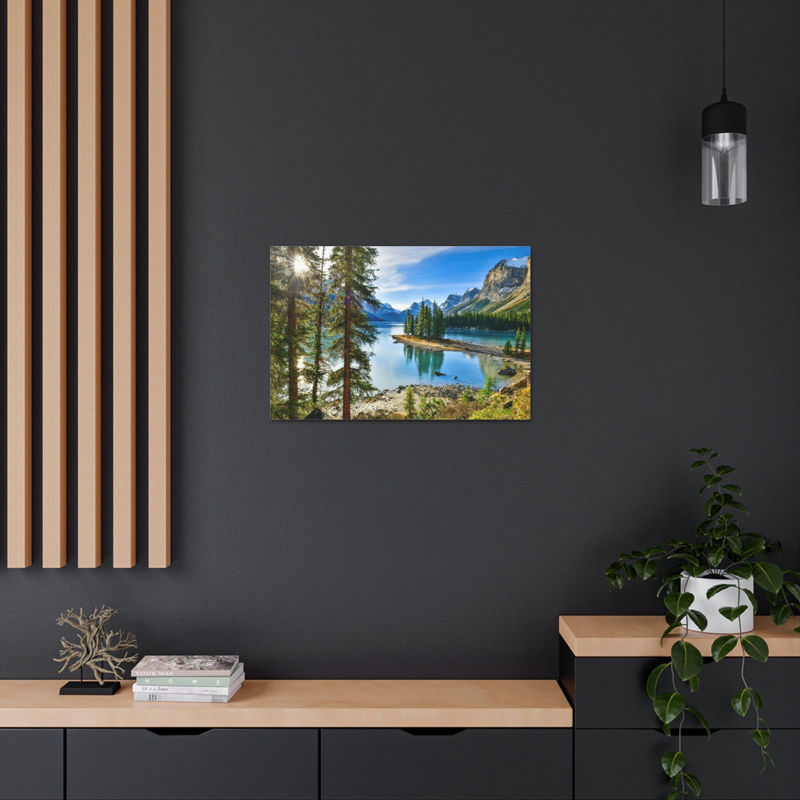 Mountain Lake Island Nature Wilderness Photography Canvas Wall Art for Home Decor Ready-to-Hang-Express Your Love Gifts