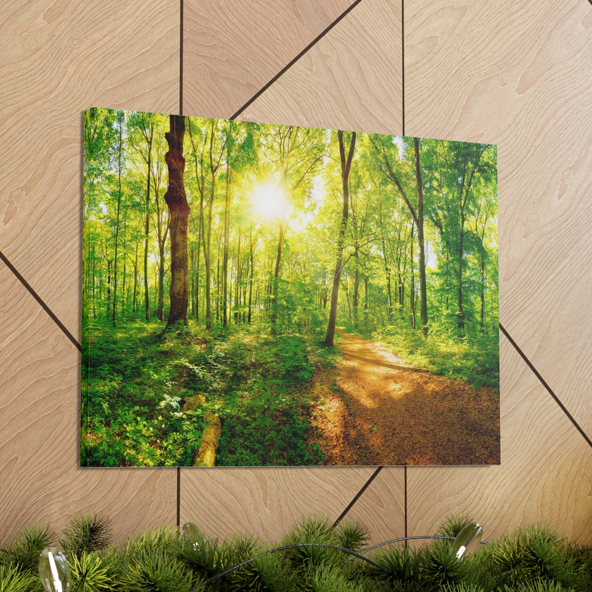 Green Forest Sunlight Nature Wilderness Photography Canvas Wall Art for Home Decor Ready-to-Hang-Express Your Love Gifts