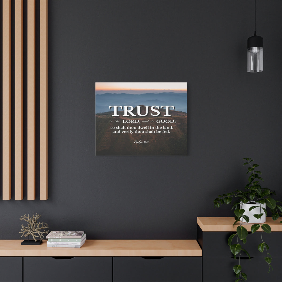Scripture Canvas Trust Psalm 37:3 Mountains Christian Wall Art Bible Verse Print Ready to Hang-Express Your Love Gifts