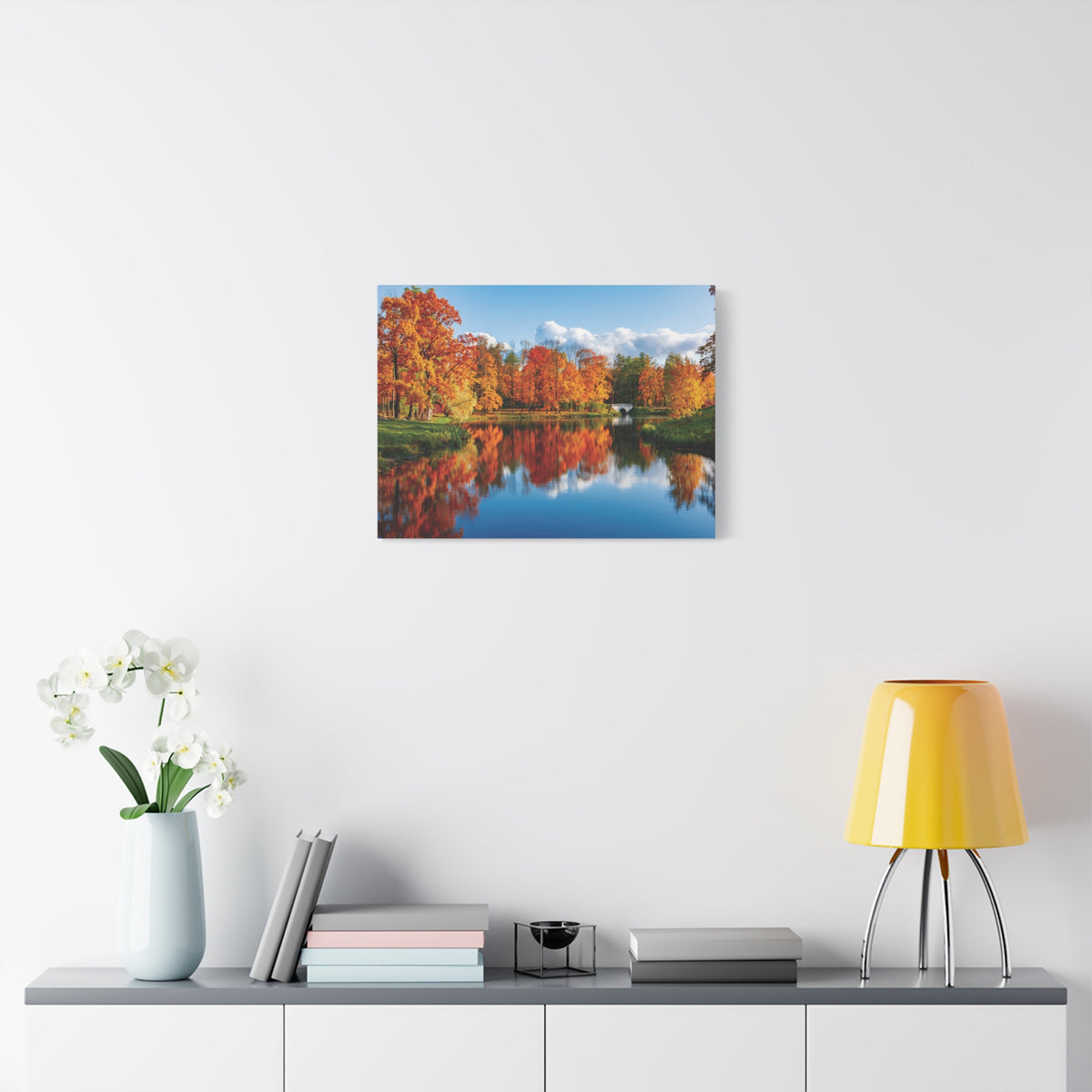 Autumn Fall Forest Orange Leaves Lake Nature Wilderness Photography Canvas Wall Art for Home Decor Ready-to-Hang-Express Your Love Gifts