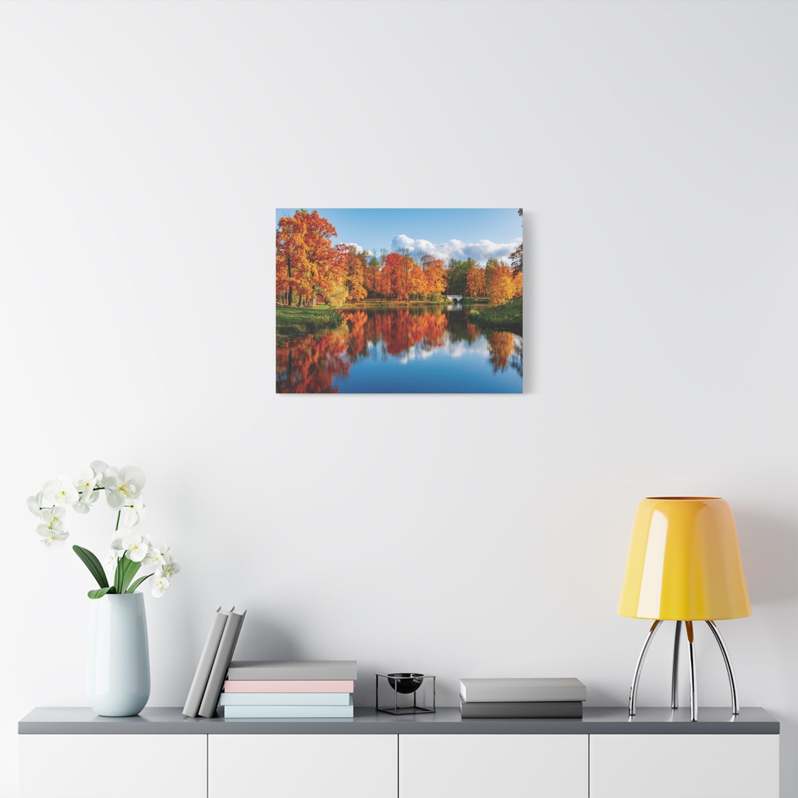 Autumn Fall Forest Orange Leaves Lake Nature Wilderness Photography Canvas Wall Art for Home Decor Ready-to-Hang-Express Your Love Gifts