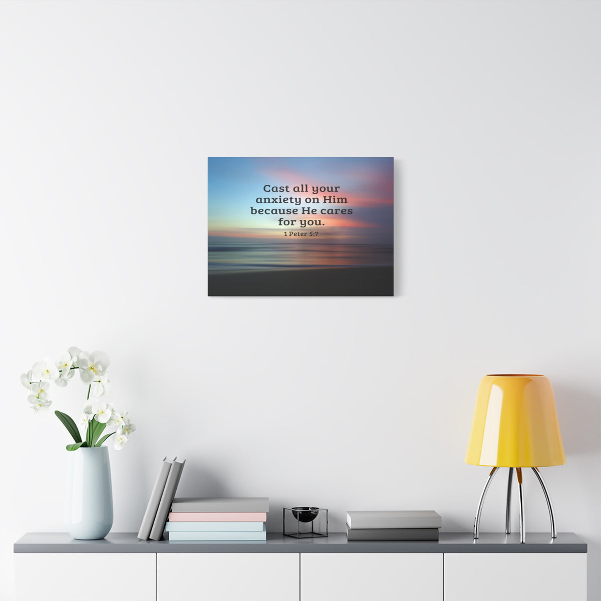 Scripture Walls He Cares For You 1 Peter 5:7 Bible Verse Canvas Christian Wall Art Ready to Hang-Express Your Love Gifts