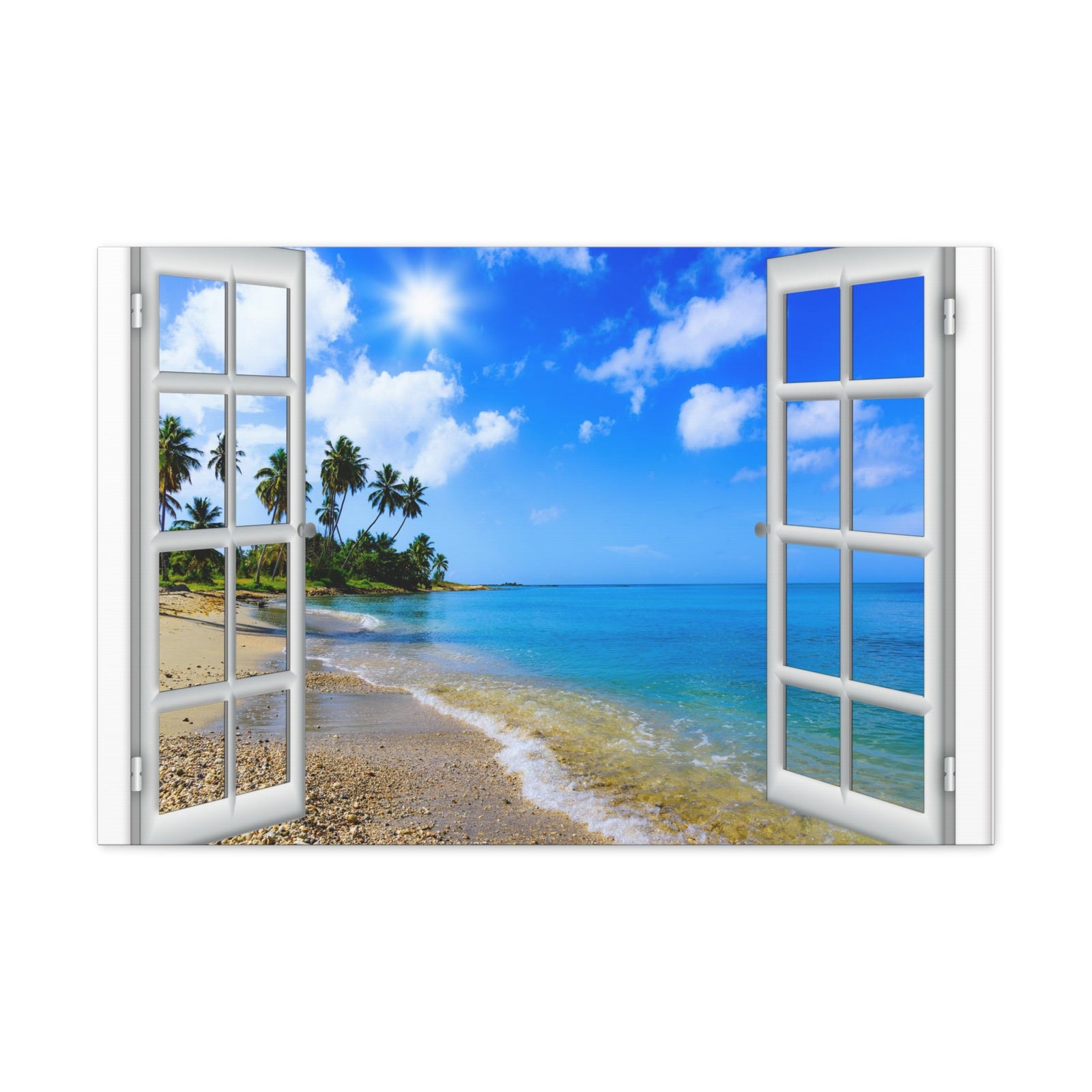 Canvas Print Wall Art Window Beach Wave View Nature Photography Realism Scenic Landscape Colorful Multicolor for Home Decor Ready to Hang-Express Your Love Gifts