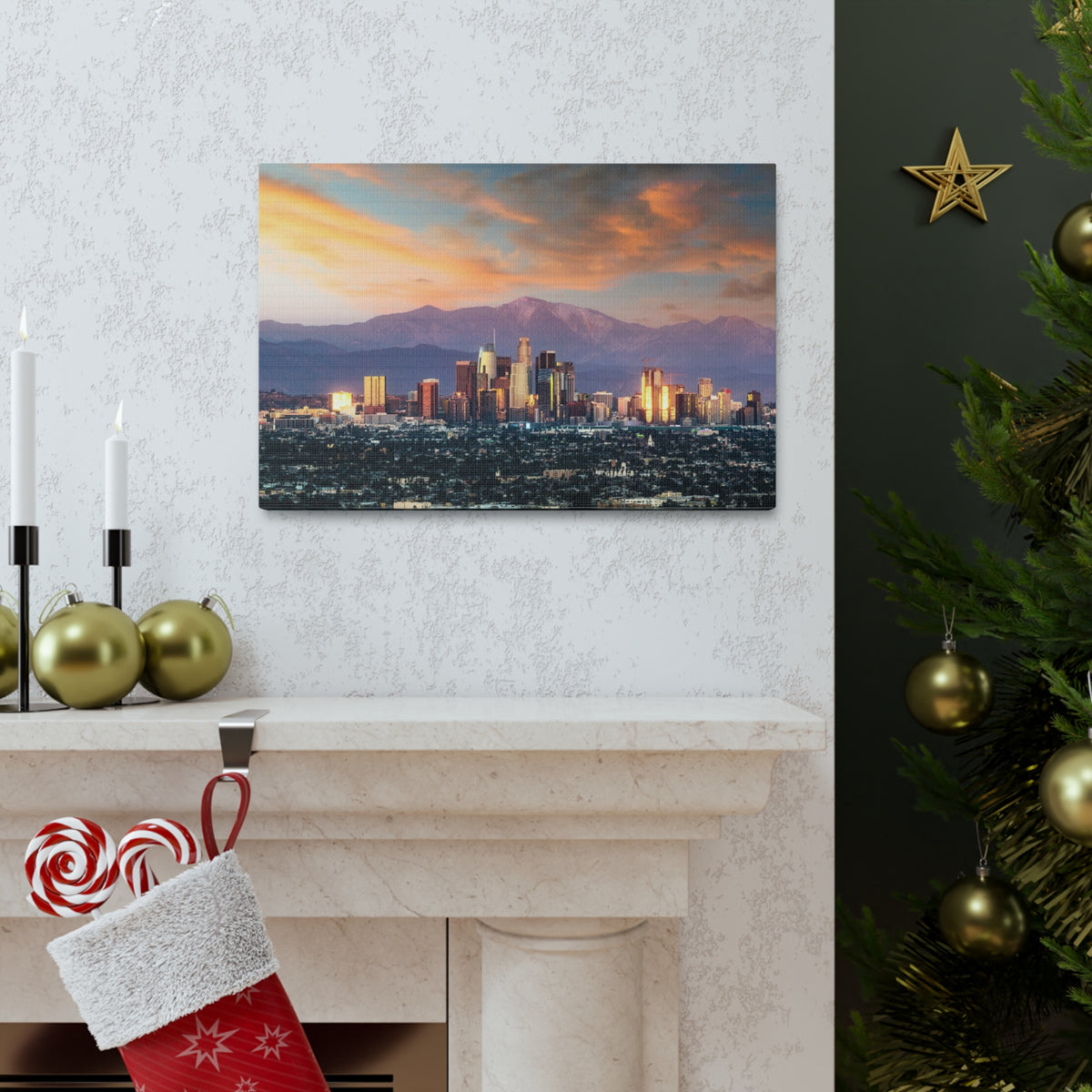 Los Angeles Daytime Skyline Canvas Artwork High-Quality Breathtaking Stunning Cityscape for Home Decor Ready to Hang-Express Your Love Gifts
