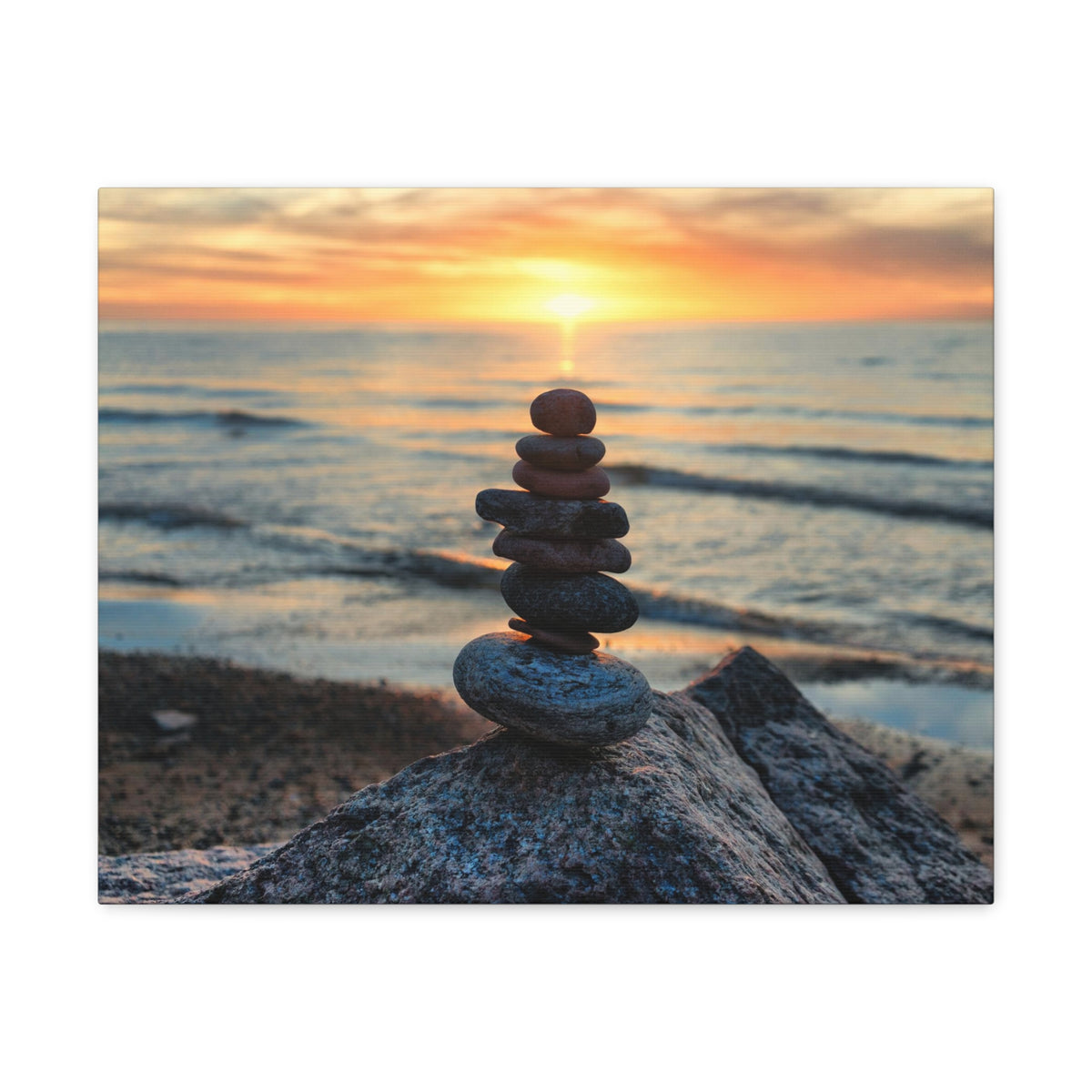 Pebbles Stack Over Beach Nature Wilderness Photography Canvas Wall Art for Home Decor Ready-to-Hang-Express Your Love Gifts
